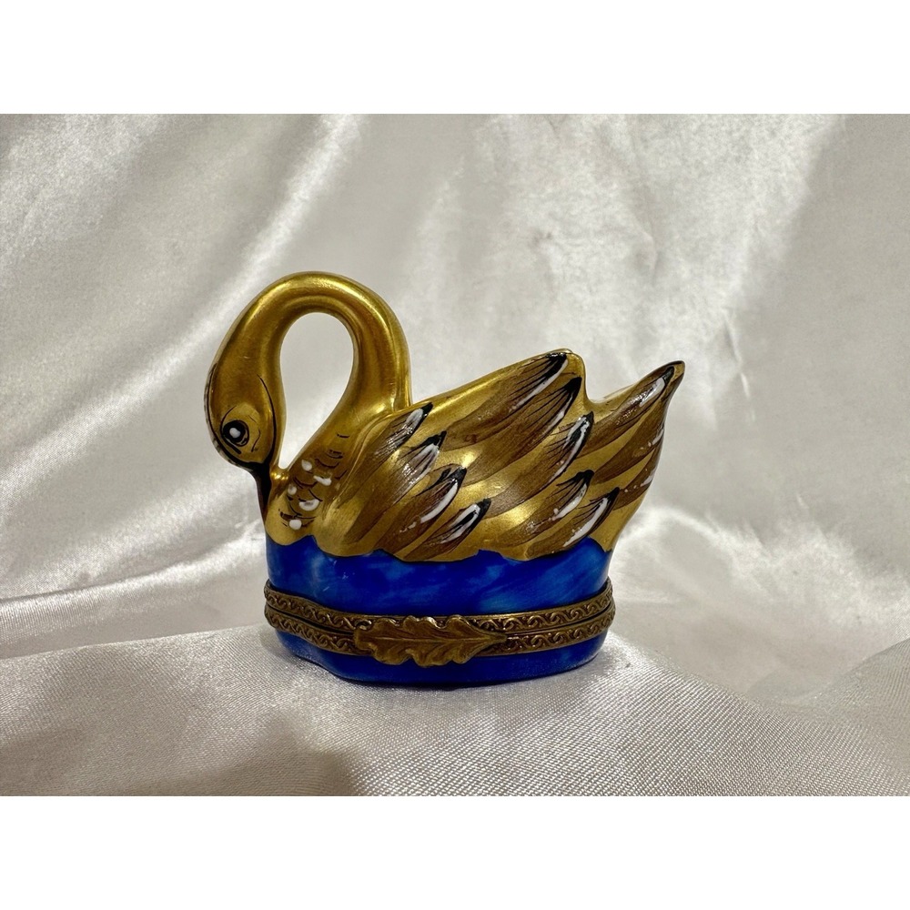 Vintage France Limoges Trinket Box Chamart exclusive Porcelain Golden Swan